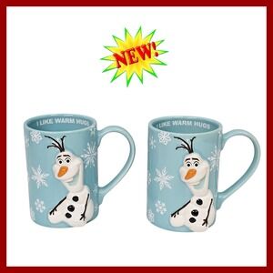 Disney Parks Frozen Olaf Mug Set Warm Hugs Build A Snowman Blue Ceramic 2 Pack